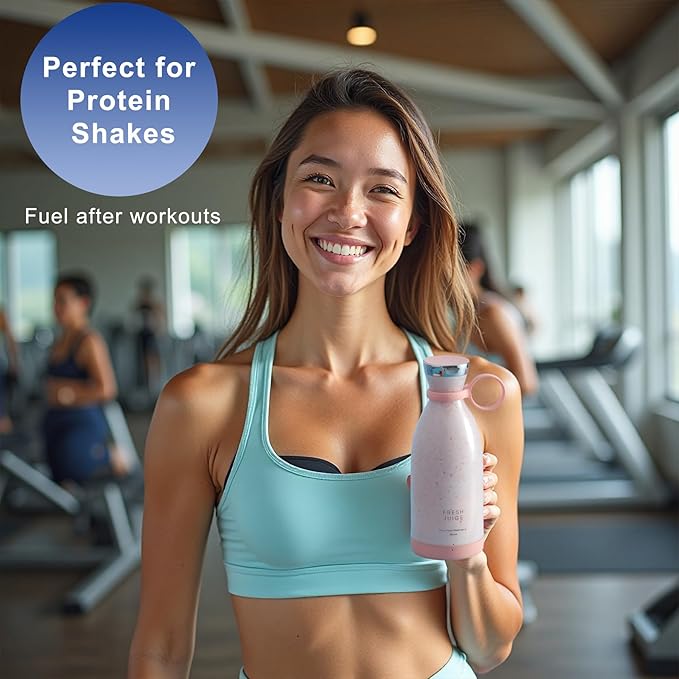 Portable Personal Mini Blender for Smoothies: 11.8 fl oz Small Juicer Cup for Protein Shakes with Wireless Charging - Great for Women Fitness &amp Dieters - Ideal for Gym Travel Office Use