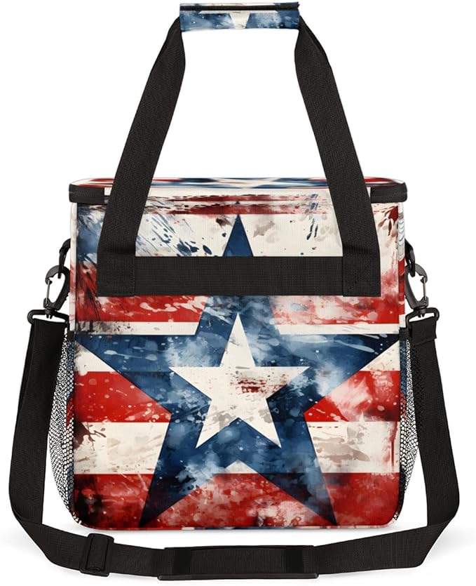 Starry Stripes 4th of July Coffee Maker Carrying Bag Travel Storage Bag Compatible with K-Mini or K-Mini Plus Single Serve Coffee Brewer Carrying Case with Multiple Pockets &amp Shoulder Strap