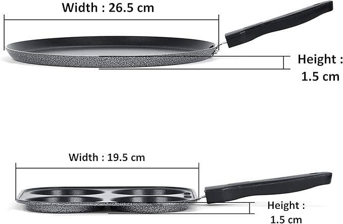Sumeet NonStick Hopea Cookware Set (Dosa Tawa - 26.5Cm Dia + Mini Multi Snack Maker - 4 Cavity -19.5cm)