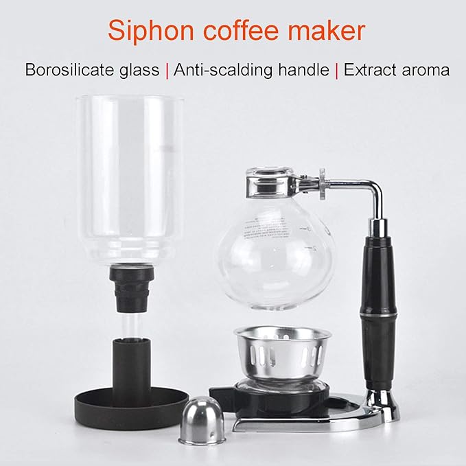 Hand Siphon Coffee Maker PotSiphon Glass PotTea Siphon PotVacuum Coffee Maker GlassSiphon Coffee Makerfor Brewing Coffee and Tea with Extended Handle