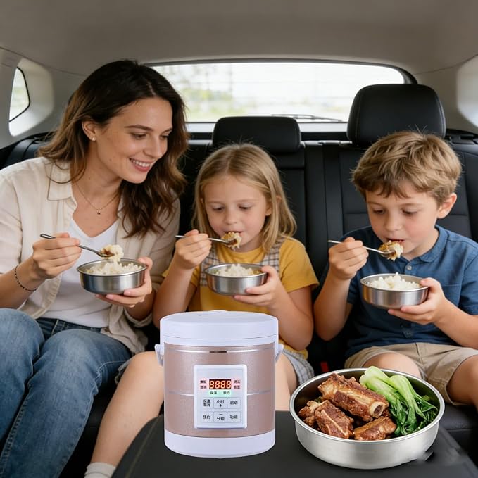 1.6L Rice Cooker 12V-24V Electric Lunch Box Manufacturer Multicooker Small Rice Stove for Car Truck RV Travel Camping Gold (1601)