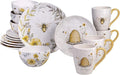 Bee Sweet 16-Piece Ceramic Dinnerware Set – Service for 4 Farmhouse Bee and Floral Design Includes 4 Dinner Plates 4 Salad Plates 4 Bowls 4 Large Mugs – Microwave &amp Dishwasher Safe