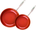 Non Stick Frying Pans - Tuxton Home Concentrix 2-Piece Stainless Steel Pan Set - Stove &amp Oven Compatible 8-inch &amp 11-inch Ceramic Frying Pan with Riveted Handles - Cayenne Red Nonstick Pan Set