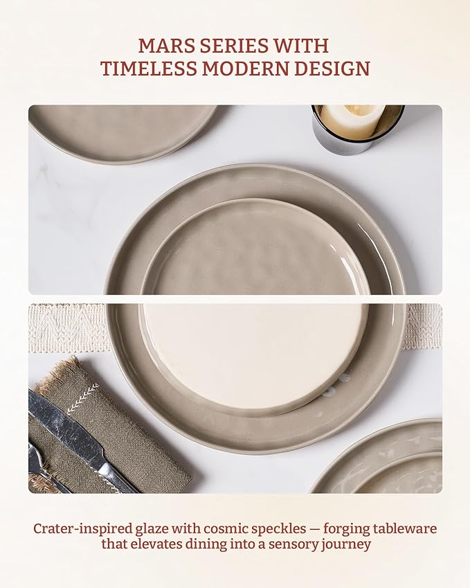 Famiware Mars Plates and Bowls Set 12 Pieces Dinnerware Sets Dishes Set for 4 Cinnamon Brown
