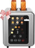 WHALL Touch Screen Toaster 2 Slice 1.5'' Extra Wide Slot Smart Toaster with Digital Timer 6 Bread Types &amp 6 Shade Settings Crumb Tray Reheat/Defrost Stainless Steel Bread Toasters Silver