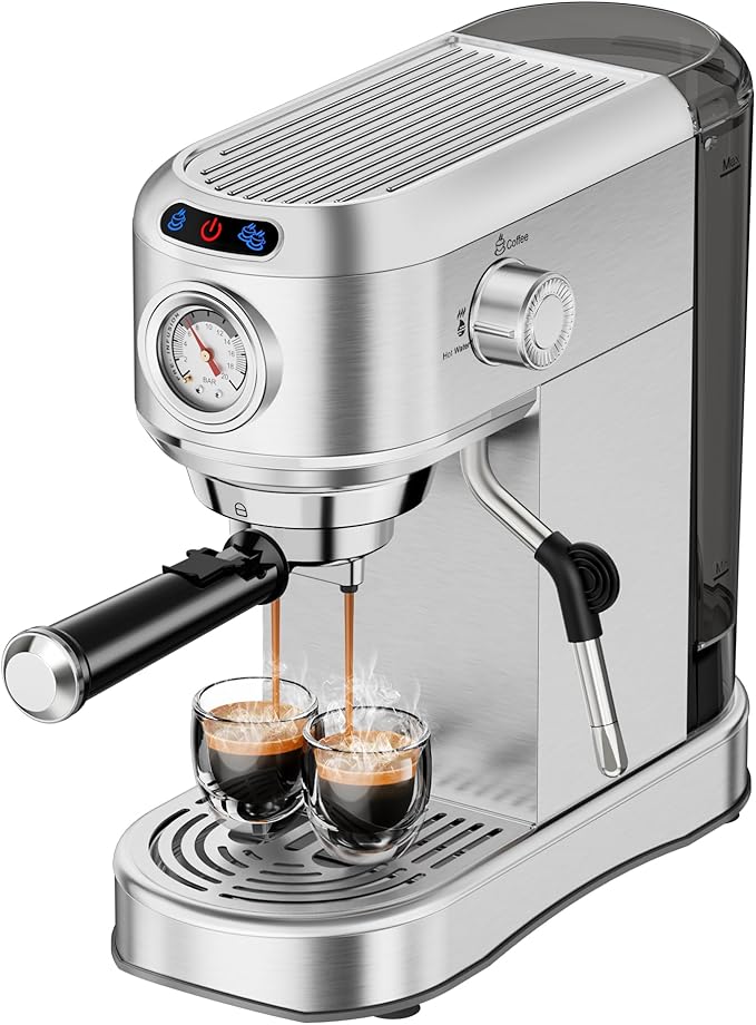 Espresso Machine with Milk Frother 20 Bar Stainless Steel Coffee Machine Espresso Maker with 34oz Removable Water Tank for Home Office Women or Men