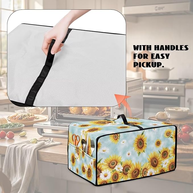 Doojoayie Small Appliance Covers Waterproof Toaster Oven Cover 6 Slice Kitchen Appliance Dust Protector 19.7x16x 10 Compatible with Toaster/Bread Machine Sunflower Print
