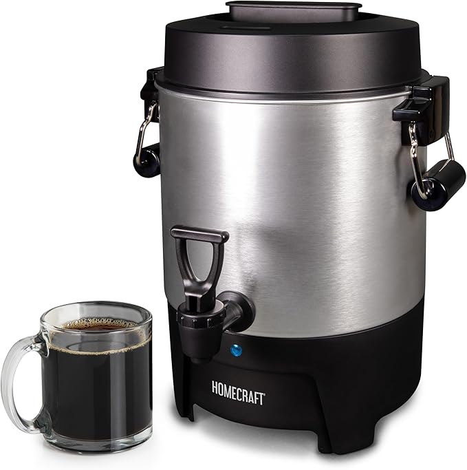 Homecraft 45-Cup Coffee &amp Hot Beverage Urn - Quick Brewing Drip-Free Spout Water Level Markings Reusable Filter &amp Carry Handles - Aluminum