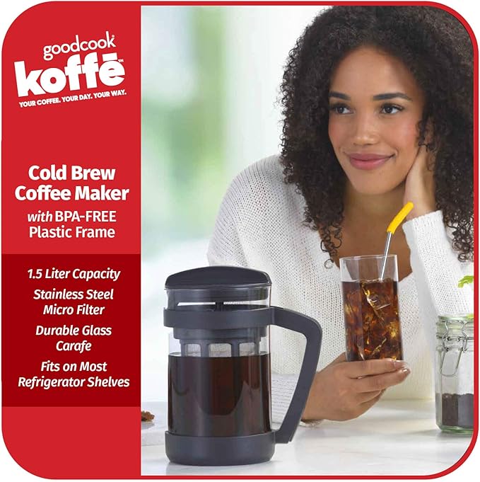 GoodCook Koffe 1.5L Glass Cold Brew Coffee Maker with BPA-Free Plastic Frame