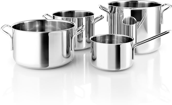 Eva Trio | Stainless Steel Cookware Set 4 Pieces 4 pcs. Cookware set 1.1 l 2.2 l 3.6 l 4.8 l | Polished Steel | Aluminum Base | Complete set of pots to meet all your everyday cooking needs