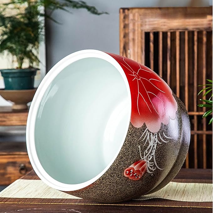 Ceramic Jar with Lid for Rice Porcelain Storage Bucket for Pet Food Chinese Style Ceramic Cylinder for Flour Porcelain Container for Chinese Retro Coffee Beans Ceramic Dispenser for Grains(CCapacity