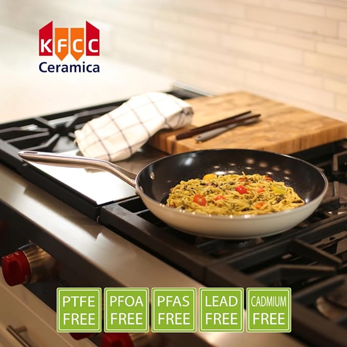 TeChef ValenCera Collection | Ceramic Nonstick Frying Pan Skillet Set Nontoxic - Nontoxic - Free of PFAS PFOA PTFE (Frying Pan/Skillet Set 8 and 12)