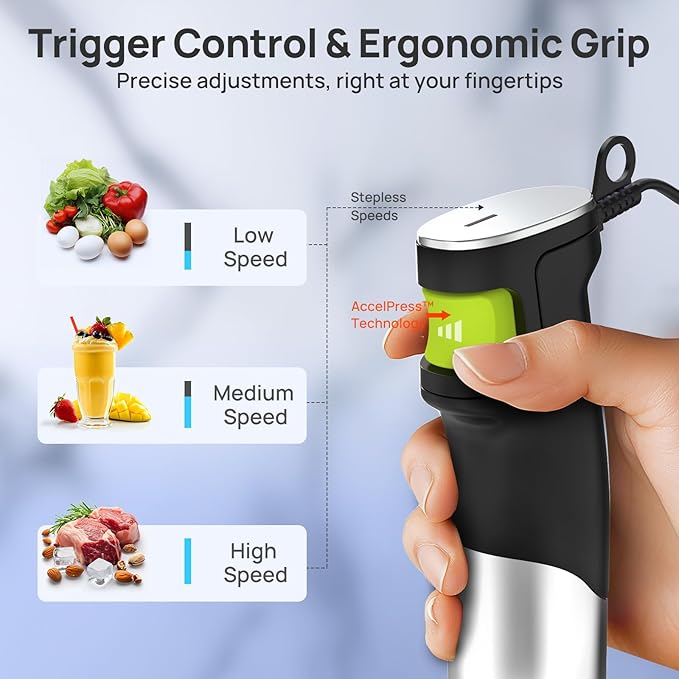 Consciot 4-in-1 Immersion Blender Handheld Max 1100W Corded Stick Emulsifier with Entire Stainless Steel Blender Shaft Trigger Speed Control For Blending Beating Frothing Mixing &amp More Non-