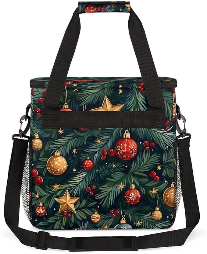 Christmas Bell Star Coffee Maker Carrying Bag Portable Travel Storage Tote Bag Compatible with K-Mini or K-Mini Plus Single Serve Coffee Brewer Carrying Case with Multiple Pockets &amp Shoulder Str