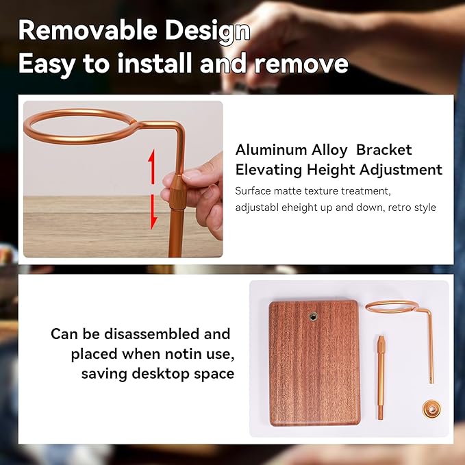 Pour Over Coffee Maker with Adjustable Stand &amp Wooden Base Dripper Stand for Manual Coffee Brewing Coffee Filter Holder Tea Strainer Stand for Home Café Restaurant Camping Golden