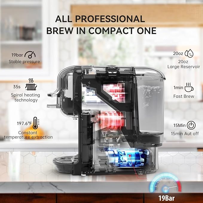 Multi-Capsule Coffee Maker Hot/Cold Coffee Maker Milk ESE Pod Ground Coffee Cafeteria 19 Bar 5 in 1 (Color : H2B M1A Tray BK Size : CHINA_UK)