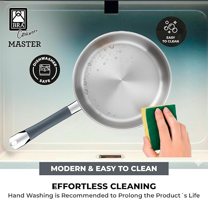 BRA COOKWARE Master 6 Piece Cookware Set | Stainless Steel Professional Kitchenware Set | 1 Stock Pot 1 Sauté Pan 2 Frying Pans 2 Lids | All Stovetop Compatible | PFAS Free | w/o Non-Stick