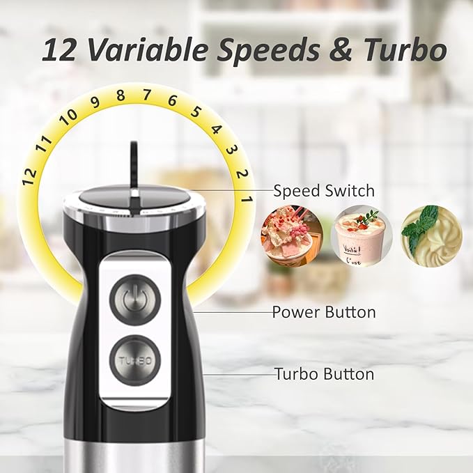 Immersion Blender Handheld 3 in 1 Hand Mixer Electric Handheld for Kitchen Corded Stick Hand Emulsion Blender with Whisk and Milk Frother for Baby Food Smoothie Puree Soup Sauces