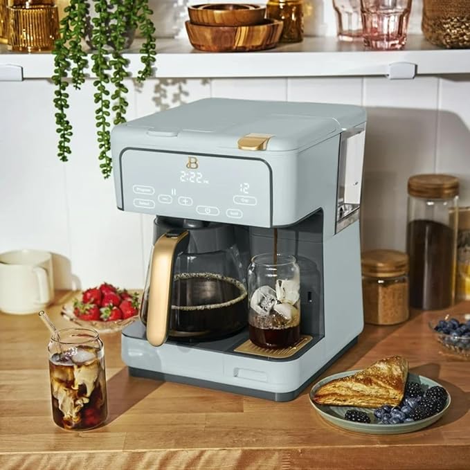 Dual Function Coffee Maker with 12 Cup Drip Brewing and Single Cup Option Programmable Control Panel (Hydrangea)