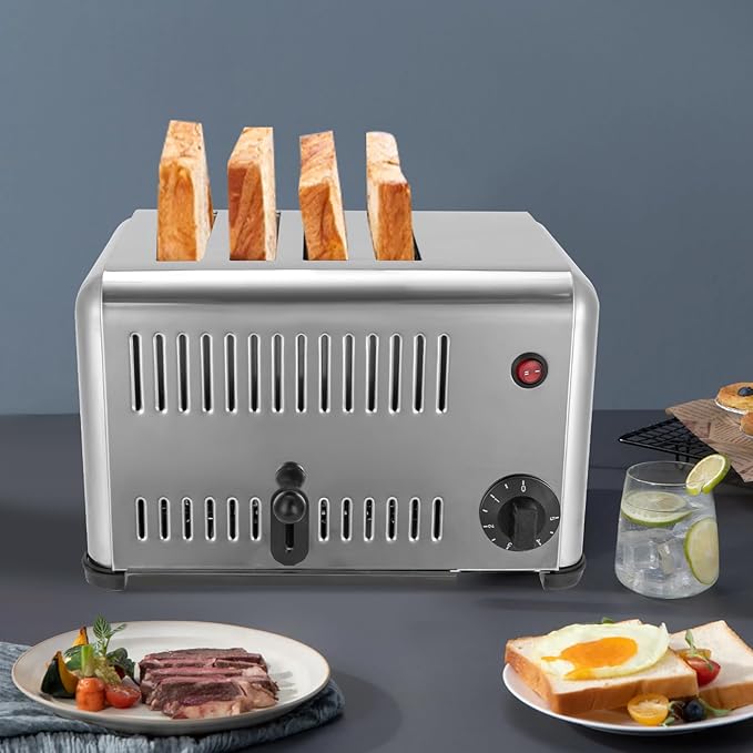 4 Slice Toaster Wide Slot Bread Baking Machine with Timing Function Stainless Steel Toasters with Removable Drop-Down Crumb Tray Electric Countertop Pop-Up Bread Toaster for Kitchens Restaurants
