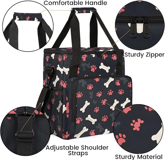 Paw Print Dog Travel Coffee Maker Carrying Bag Large Organizer Storage Tote Bag Insulated Reusable Cooler Grocery Bags