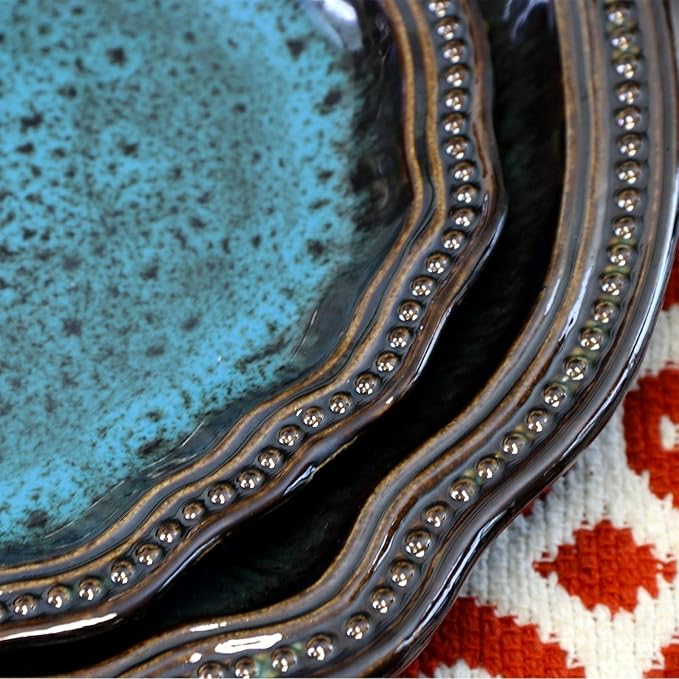 Unknown1 Coral Reef 16 Piece Dinnerware Set Blue Solid Casual Round Stoneware Medium