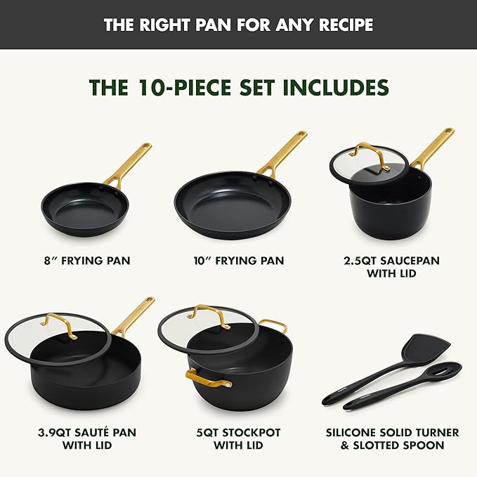 GreenPan Nonstick Reserve Pro 10 Piece Cookware Set NSF Certified Ceramic Hard Anodized PFAS-Free Pots &amp Pans Set with Lids Stainless Steel Handles Oven &amp Dishwasher Safe Black