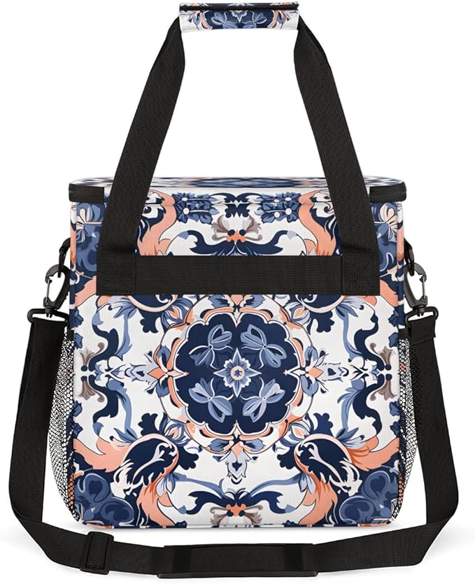 Botanic Flower Coffee Maker Carrying Bag Ethnic Floral Travel Storage Bag Compatible with K-Mini or K-Mini Plus Single Serve Coffee Brewer Carrying Case with Multiple Pockets &amp Shoulder Strap
