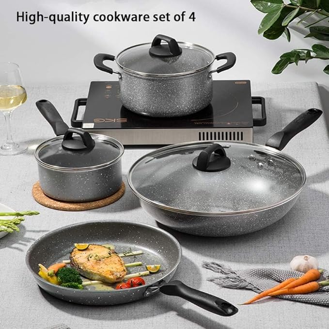 Kitchen Cooking Sets Set of 4 Nonstick Cookware Set Induction Pots and Pans Sets Frying Pan Saucepan Stock Pot for Home Cookware Sets