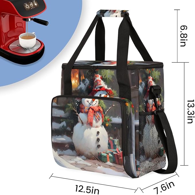 Xmas Snowman Coffee Maker Carrying Bag Glowing Snowman Travel Storage Bag Compatible with K-Mini or K-Mini Plus Single Serve Coffee Brewer Carrying Case with Multiple Pockets &amp Shoulder Strap