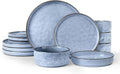 LIANYU 16-Piece Dinnerware Set Stoneware Dishes Ceramic Plates and Bowls Microwave &amp Dishwasher Safe Serenity Blue