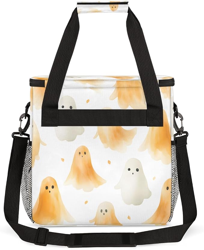 Modern Halloween Ghosts Coffee Maker Carrying Bag Travel Storage Bag Compatible with K-Mini or K-Mini Plus Single Serve Coffee Brewer Carrying Case with Multiple Pockets &amp Shoulder Strap