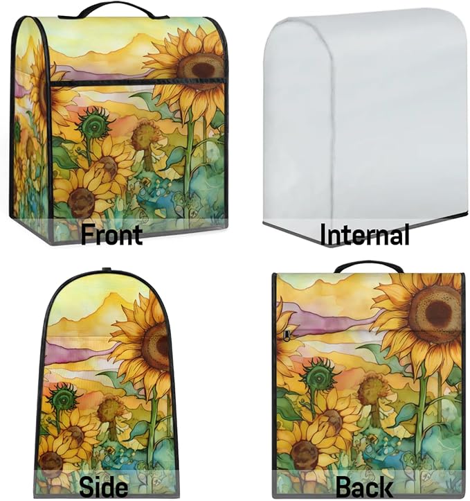 cfpolar Kitchen Aid Mixer Cover Compatible with 6-8 Quarts Watercolor Sunflower Plant Stand Mixer Cover Kitchen Aid Mixers Accessories Appliance Organizer Bag Dust Covers with Zipper Pocket