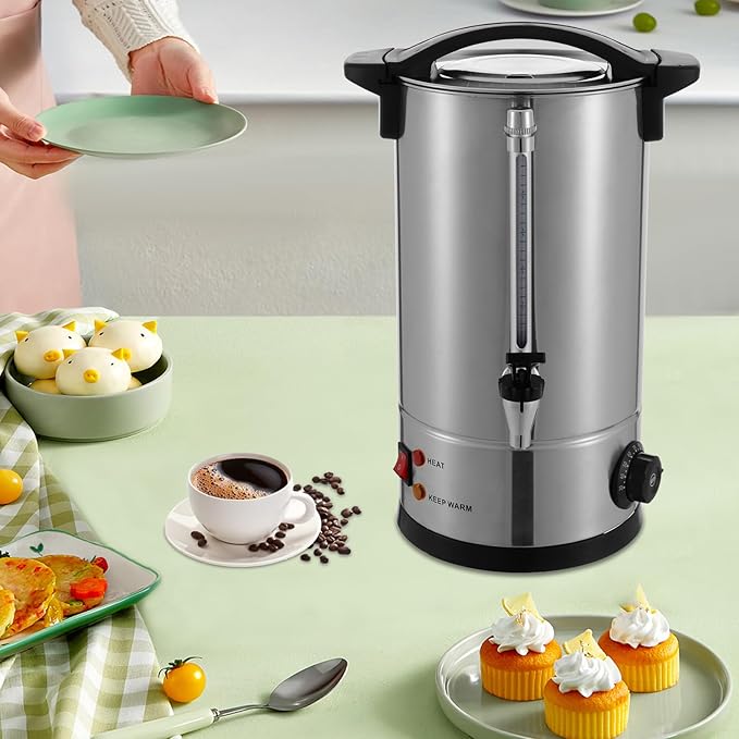 Commercial Coffee Urn 25L/6.6Gal 304 Stainless Steel Large Coffee Dispenser 1500W Electric Coffee Maker With Temperature Control Faucet Water Level Gauge For Office Party Catering US Plug 110V
