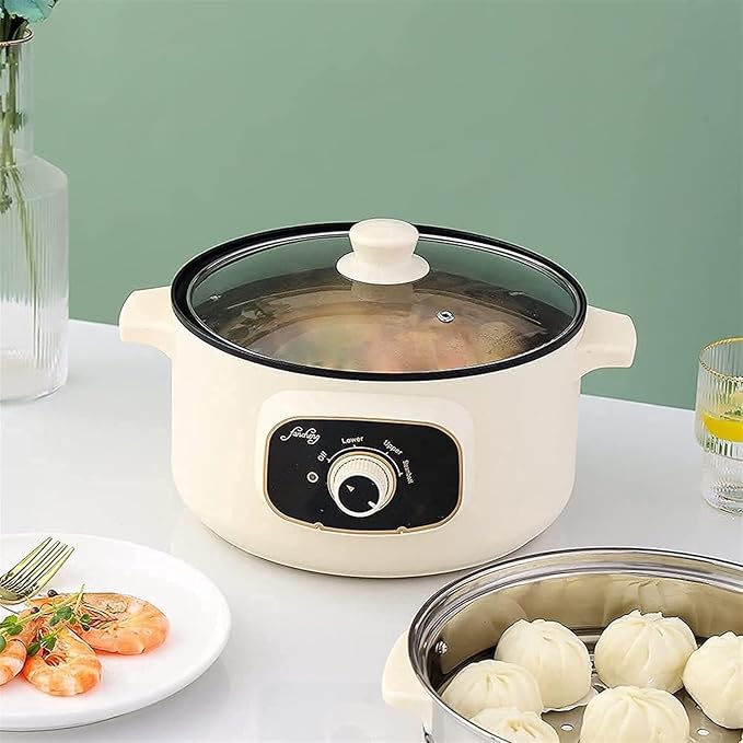 Rice Cooker - 110V Electric Skillet Rice Cooker With Steamer Basket Multi-Functional Rice Cooker Food Steamer Nonstick Personal Hot Pot With Lid Home Steam Simmer Stir Fry Griddle(22cm(2.5L))