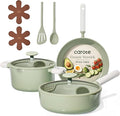 CAROTE Pots and Pans Set Nonstick Ceramic Cookware Set Green Cooking Set Kitchen Induction Set with Steamer PFAS PTFE Free9 Piece
