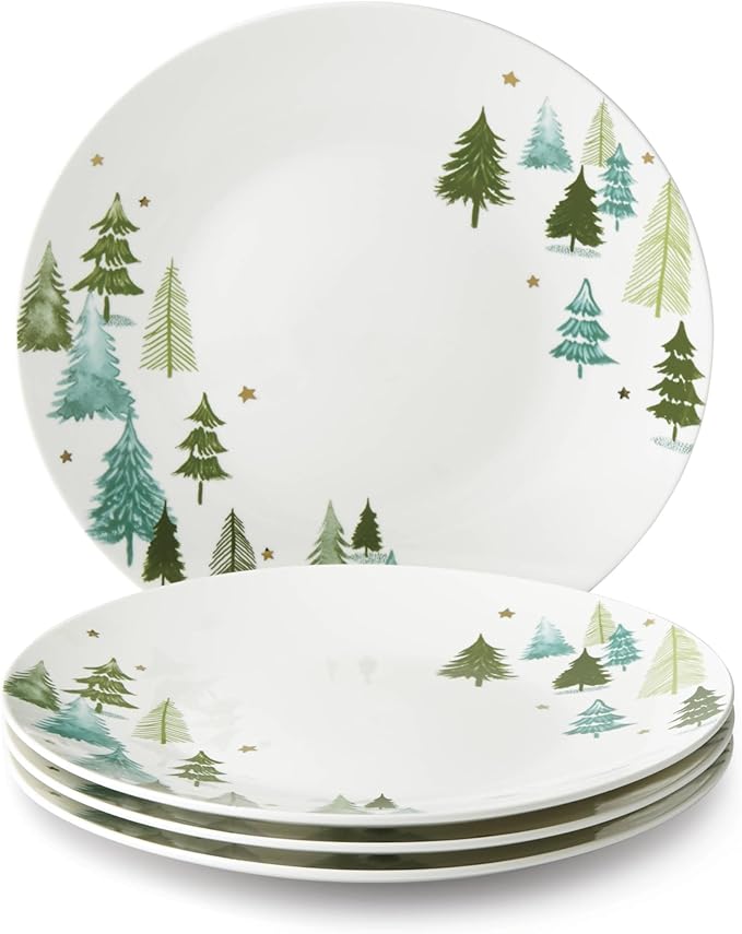 Lenox 880068 Balsam Lane 4-Piece Dinner Plate Set(Green) Christmas Drinkware Holiday Hosting