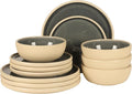 Gibson Elite - Made in Portugal - Port Gaia 12 Piece (Service for 4) Plates and Bowls Reactive Glaze Dishes Stoneware Ceramic Dinnerware Set - Blue