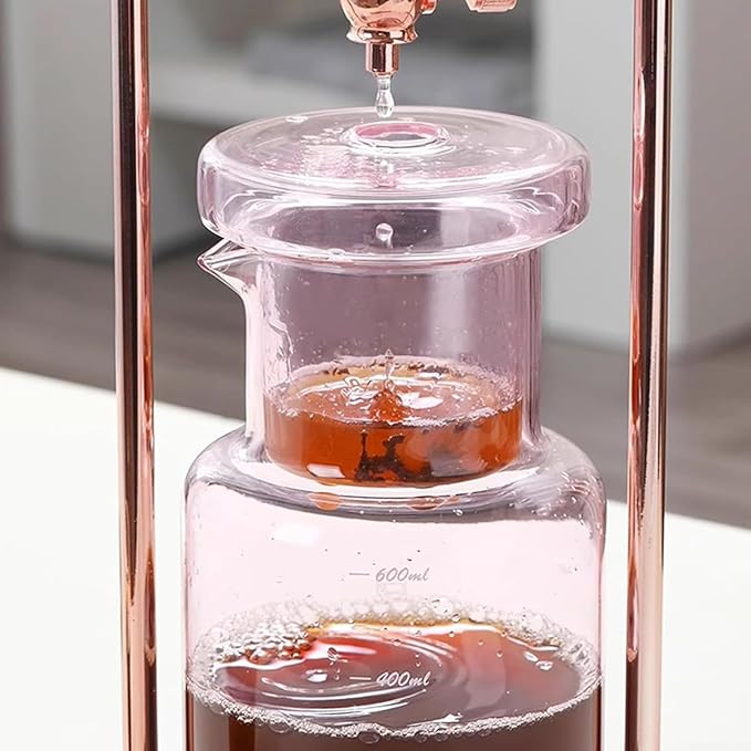 Cold Drip Coffee Maker 600ml Cold Brew Coffee Tower Slow Drip Technology Metal Bracket 600ml Large Capacity Borosilicate Glass Pot for Home Office 4-6 Cups