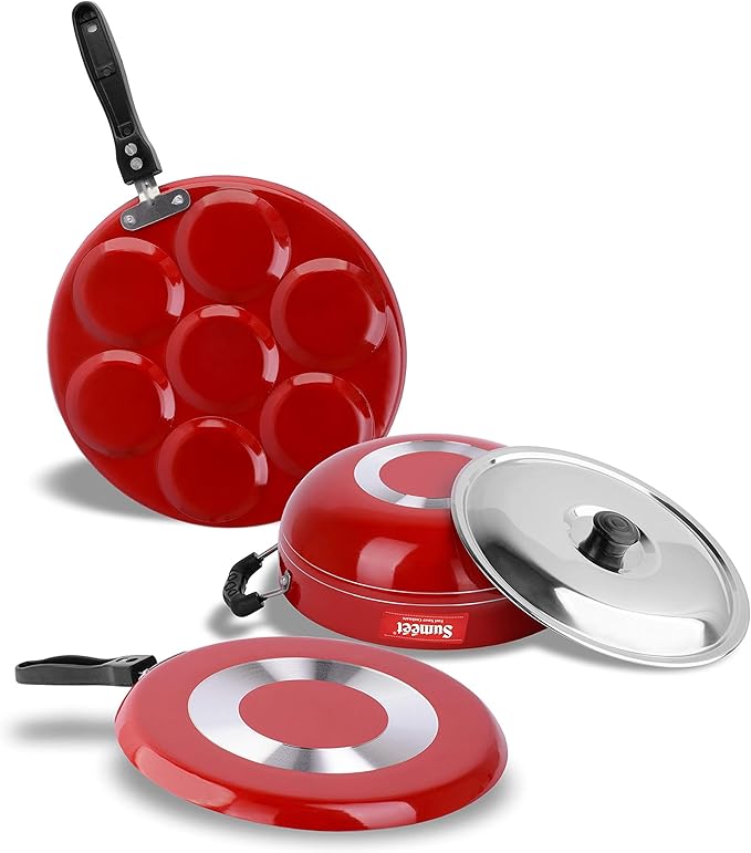 Sumeet 2.6mm Thick Non-Stick Strawberry Combo set (Dosa Tawa – 26.5cm Dia + Multi snack maker – 26.5cm Dia + Kadhai With Lid – 1.5Ltr capacity- 20cm Dia)