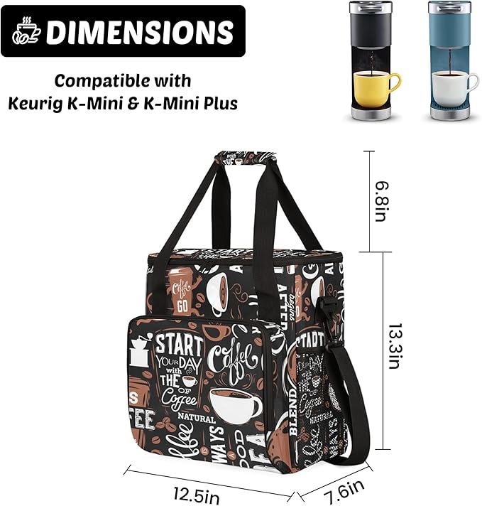 Coffee Maker Travel Bag Compatible with Keurig K-Mini K-Mini Plus or Other Accessories Portable Coffee Maker Case with Shoulder Strap for Travel(Bag Only)