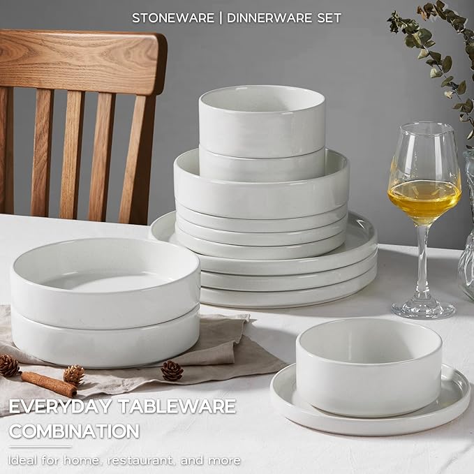 Stoneware Dinnerware Sets for 2 Onader Speckled Plates and Bowls 8 Pieces Ceramic Dish Dinner Set with Pasta Bowl Microwave &amp Dishwasher Safe - Cloud White