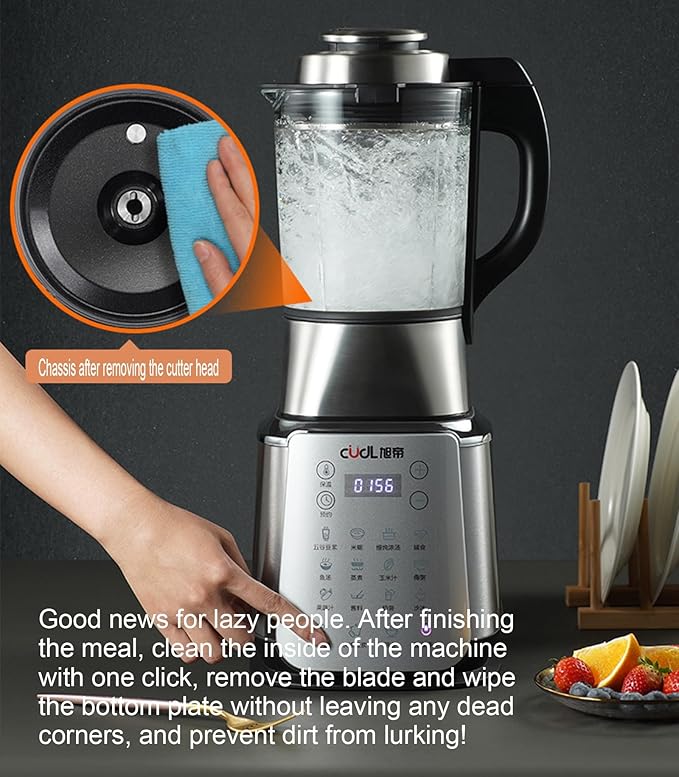 Stainless Steel Blender with Heating 800W Glass jar Blender with Keep Warm Auto Clean 14 Functions for Nut Milk Smoothies Sauce