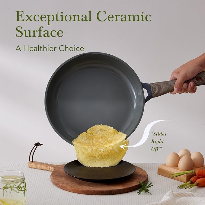 22Pcs Pots and Pans Set Non Stick Non-Toxic Ceramic Cookware Sets Nonstick Kitchen Pot and Pan Set With Lid Gray Granite Induction Compatible with Glass Lids 10 Griddles Frying Pan PFOA/PFOS-Free