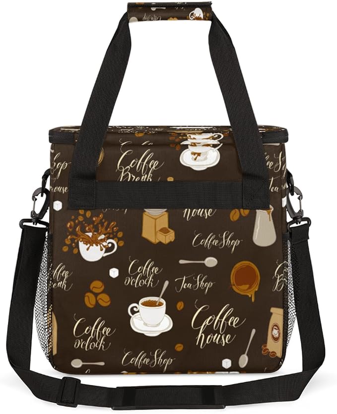 Retro Coffee Maker Carring Bag Tea and Coffe Travel Carrying Storage Tote Bag Compatible with Keurig K-Mini or K-Mini Plus Portable Single Serve Coffee Brewer Case with Pockets for K-cup Pods