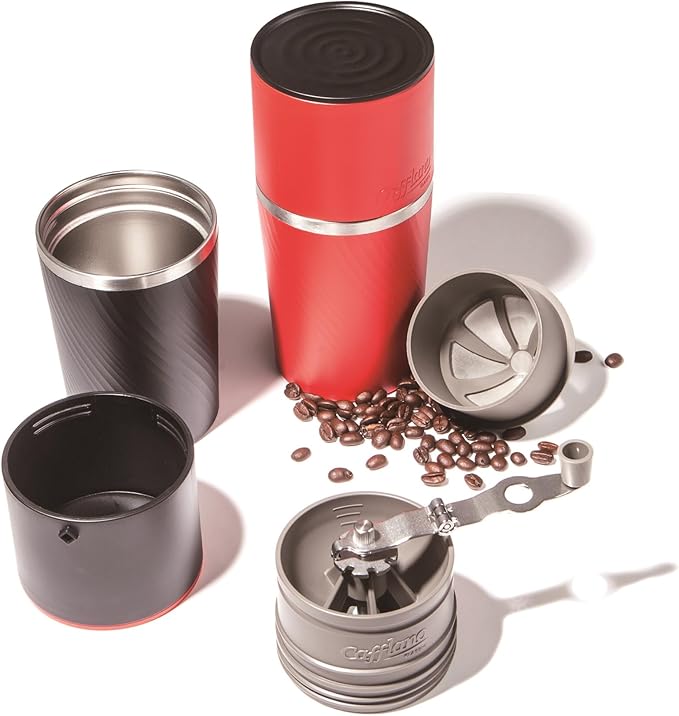 Cafflano Klassic : All-in-1 Drip Kettle+Grinder+Permanent Stainless Filter Dripper+Double-wall Tumbler Pourover Coffee Maker for Camping &amp Travel