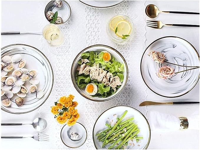 Elegant Dinnerware Set Dinner Plates Bowls Set Ceramics Dinnerware Set European Style Marble Dishes And Plates Porcelain Cake Dish Pastry Fruit Tray Ceramic Tableware Ste2 People