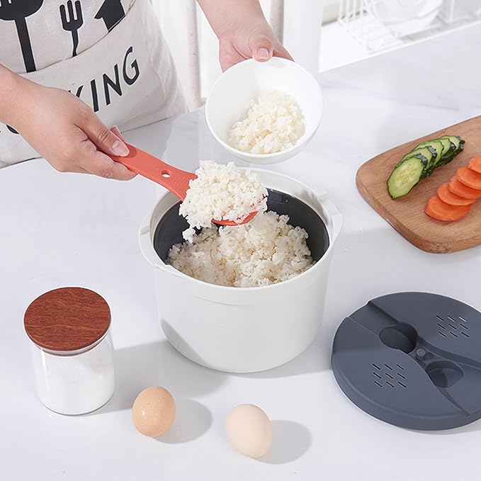 Diydeg Microwave Rice Cooker Steaming Tray for Rice and Vegetables 2L Capacity with Strainer Made from Prime PP Material Space Saving Design for Small Kitchens and Dorms