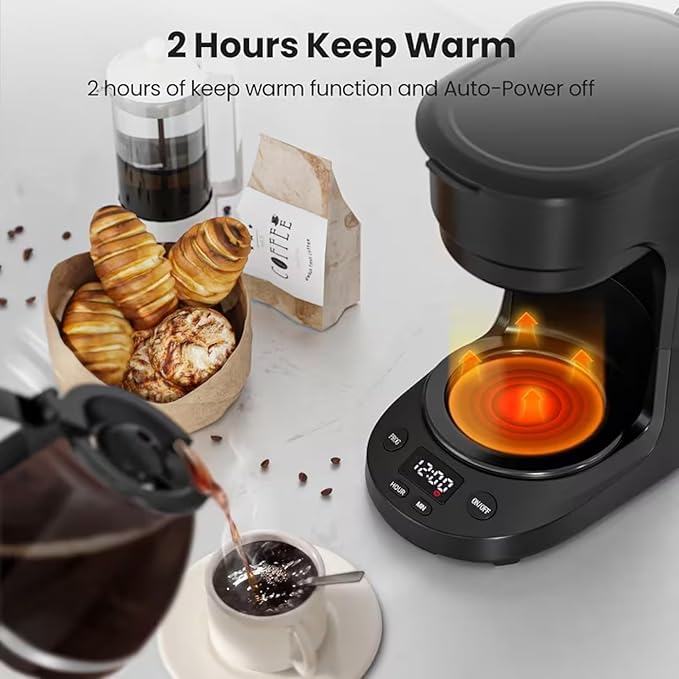 Coffee Maker with Warming Plate Black 2 Hours Keep Warm Function Permanent Filter Glass Carafe Auto Power Off 26 cm Capacity