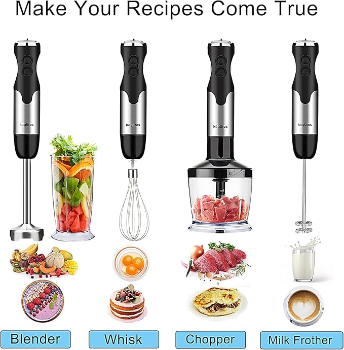 Keylitos 5 in 1 Immersion Hand Blender Mixer [Upgraded] 1000W Handheld Stick Blender with 600ML Chopper 800ML Beaker Whisk and Milk Frother for Smoothie Baby Food